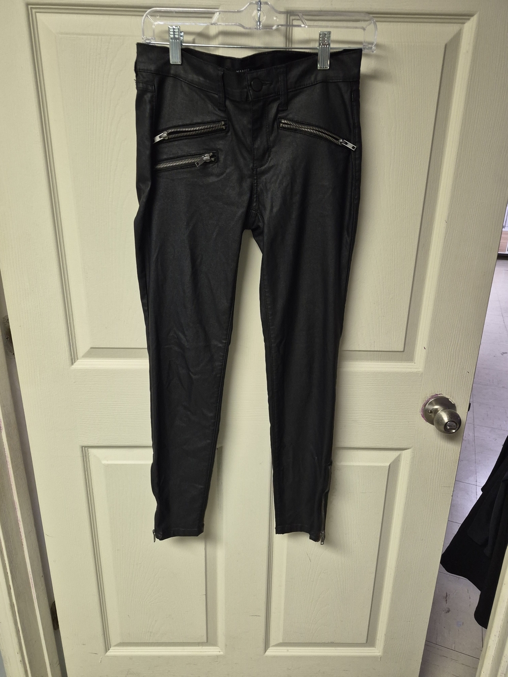 Harper Black Skinny Faux-Leather Jeans with Zip Details